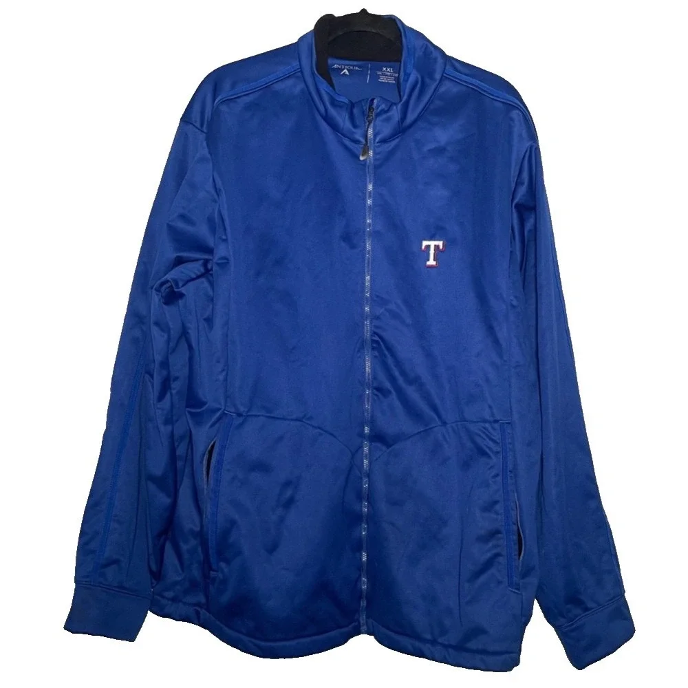 Texas Rangers Antigua Wind Breaker Jacket Men's XXL Blue Full‎ Zip Up